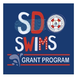 A poster of sd swims grant program in blue, white and red color